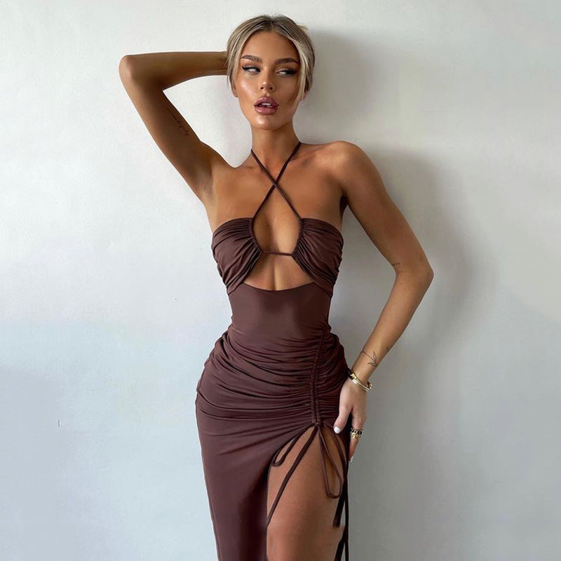 Cassidy Dress- Sexy Halterneck Lace-up Split Dress
